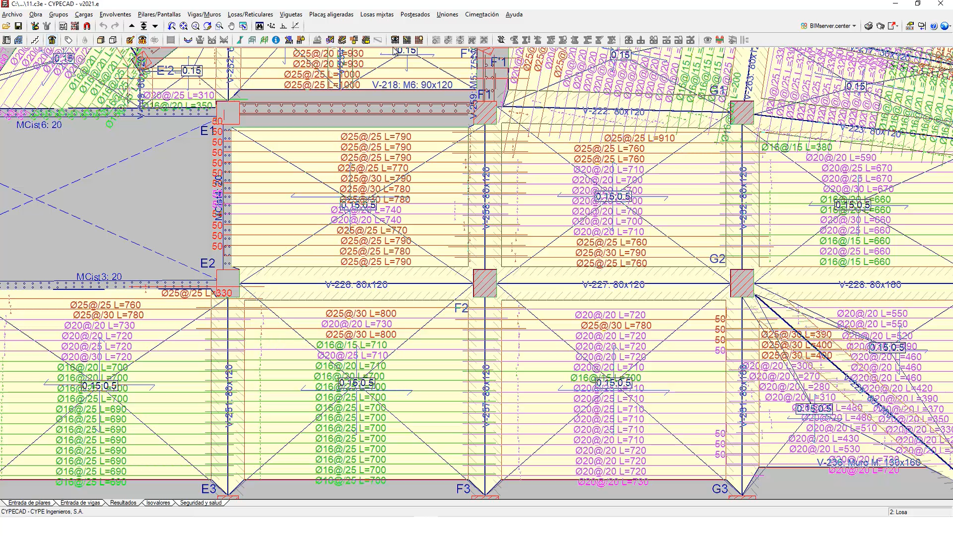Imagen de resultados para el planteamiento de losa de cimentación