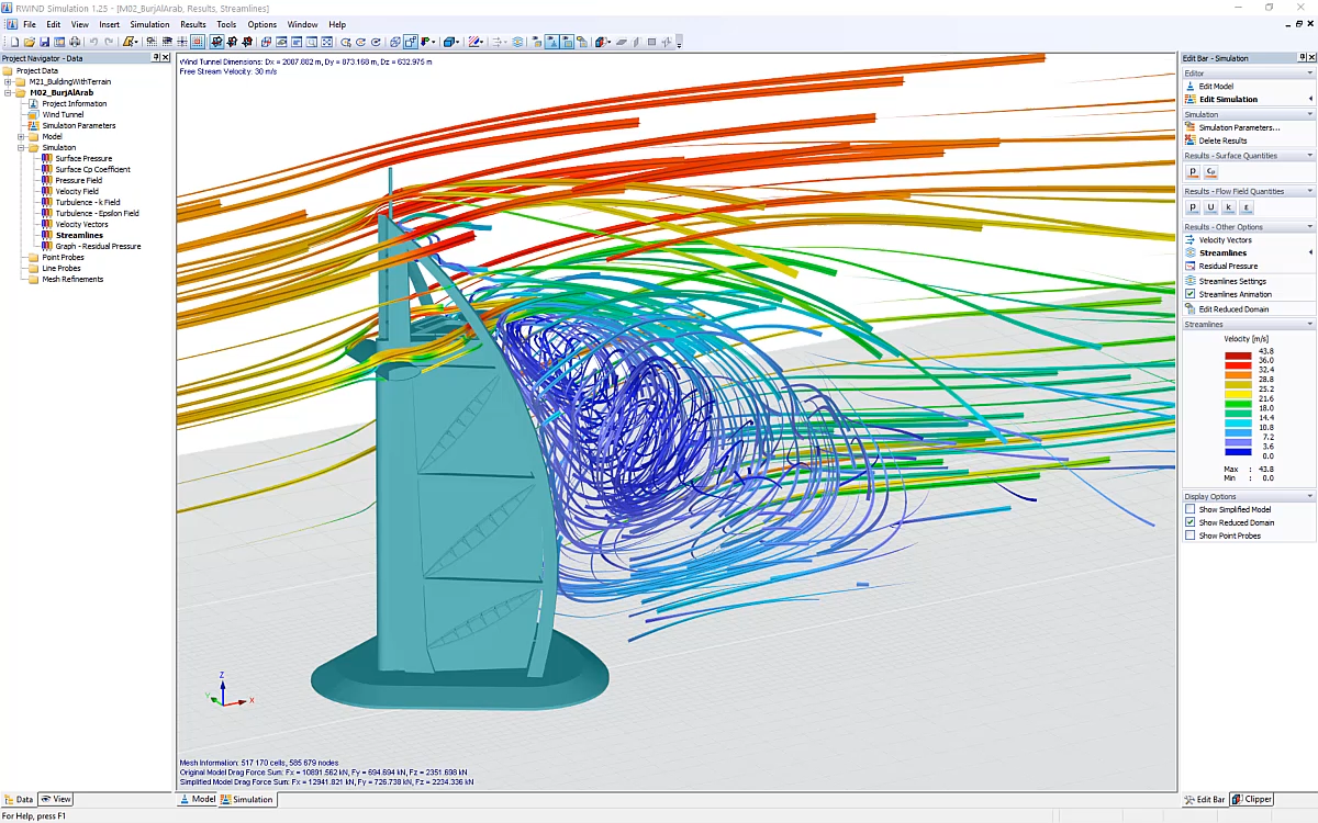 Ejemplo de simulación de tunel de viento, para casos más especiales, donde se puede llegar a obtener las cargas de viento empiricamente. 